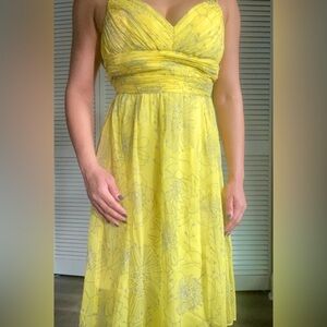 OC by Oleg Cassini Yellow Floral Midi Dress